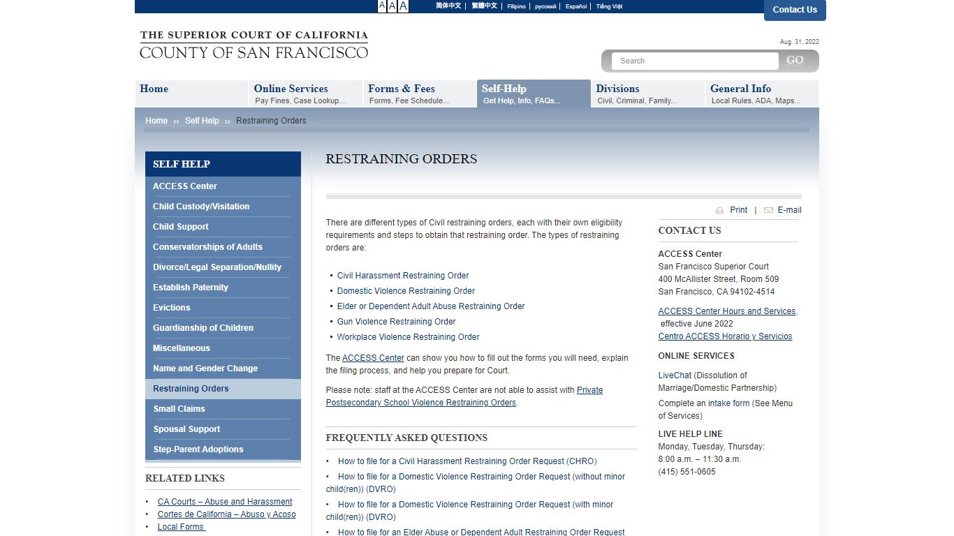 Restraining Orders - Superior Court of California